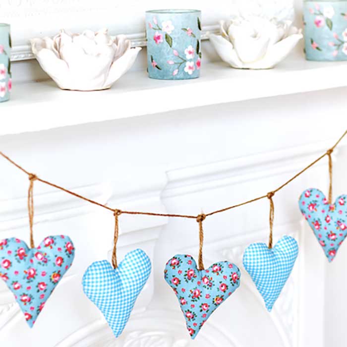 fabric heart bunting filled with lavendar