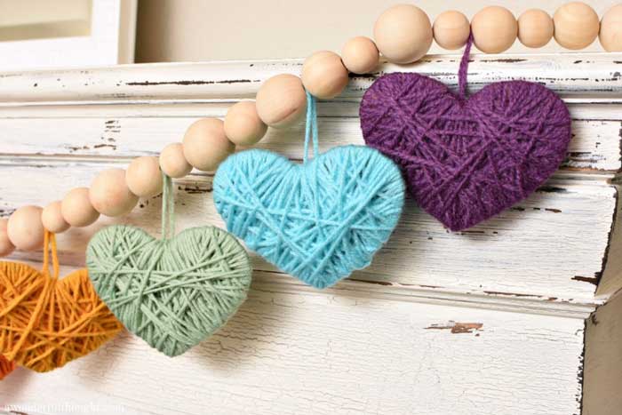 yarn wrapped heart garland