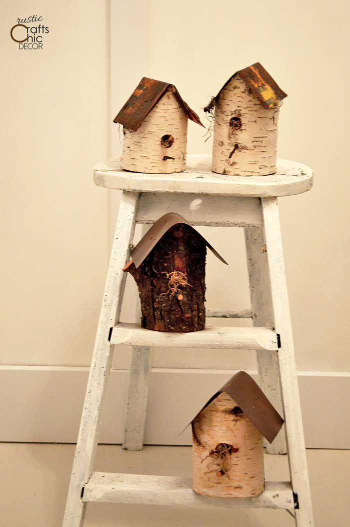 rustic log birdhouses