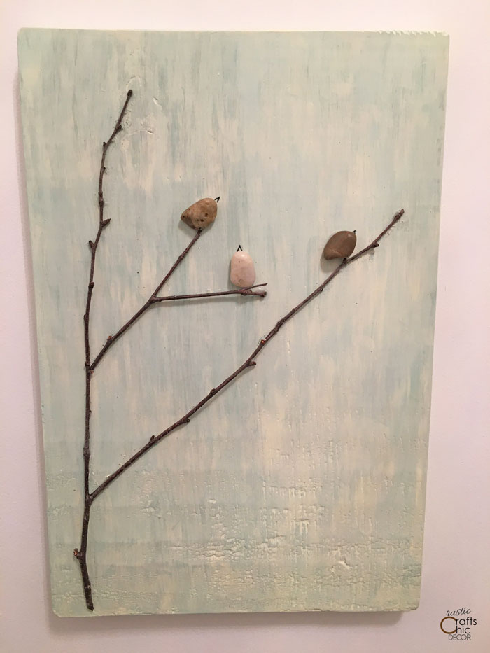 tree and bird pebble art