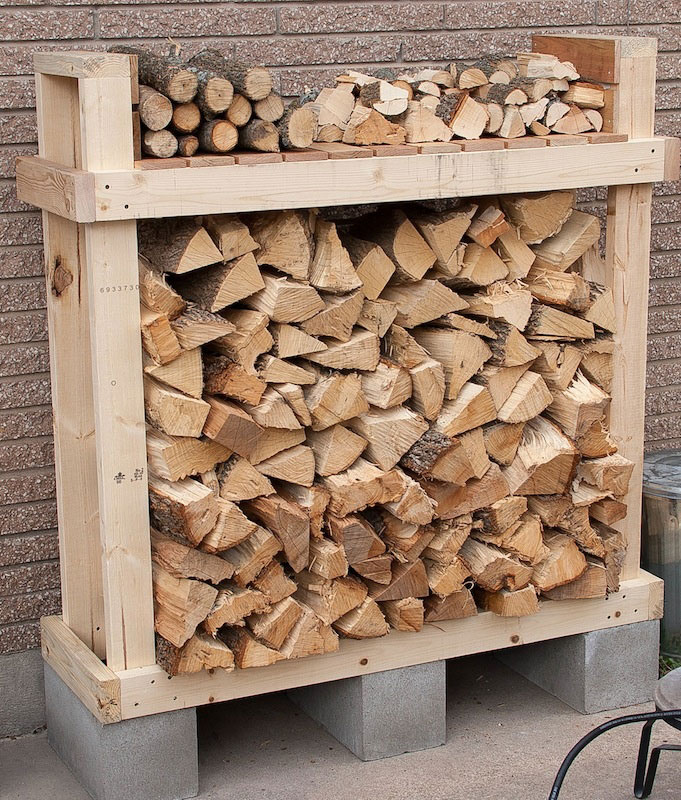 firewood rack built on cinder blocks