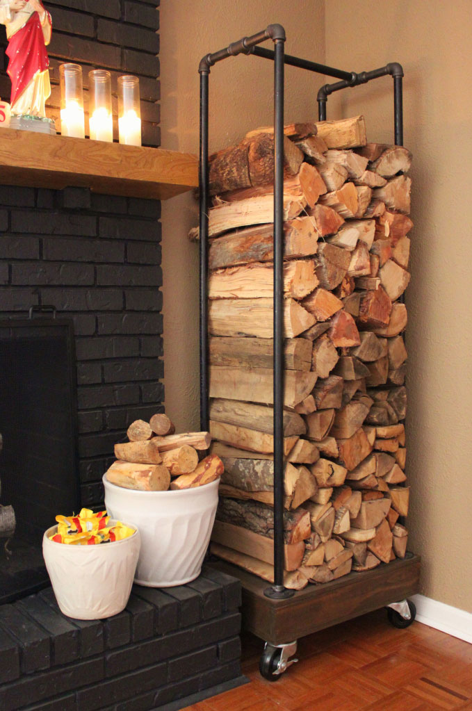 rolling plumbers pipe firewood storage rack