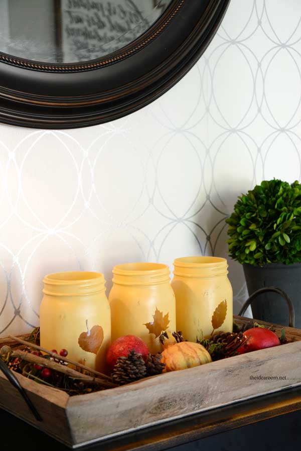 painted fall leaf cutout jars