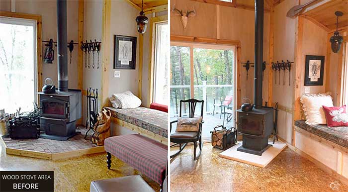 before and after wood stove area
