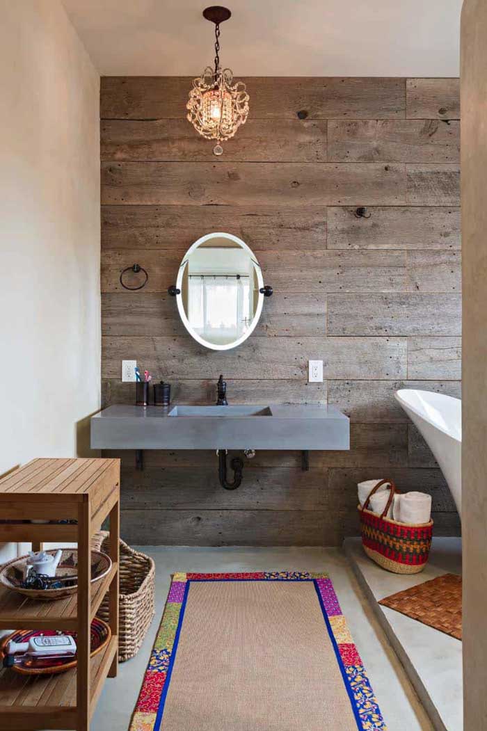 concrete and wood modern rustic bathroom