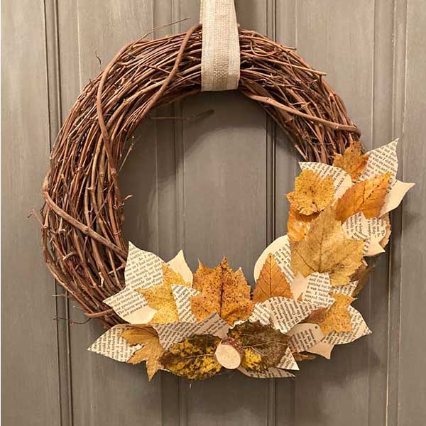 DIY Fall Wreath With Book Page Leaves - Rustic Crafts & DIY