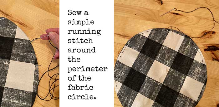 running stitch on circle fabric