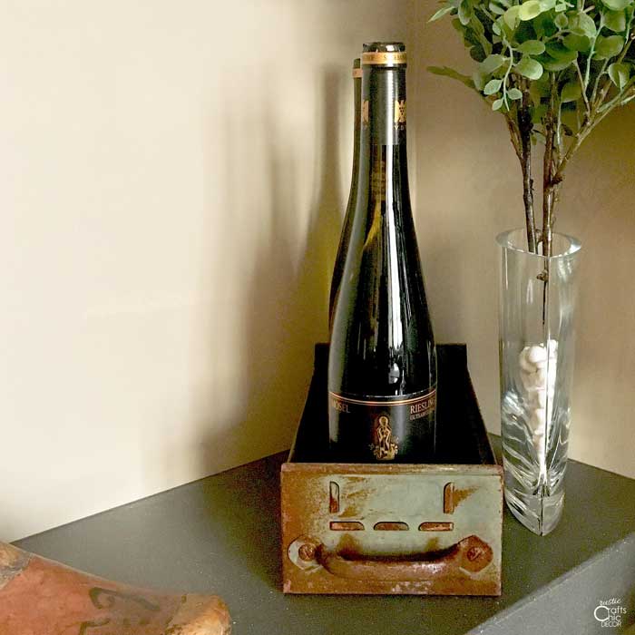 old metal drawer wine bottle holder