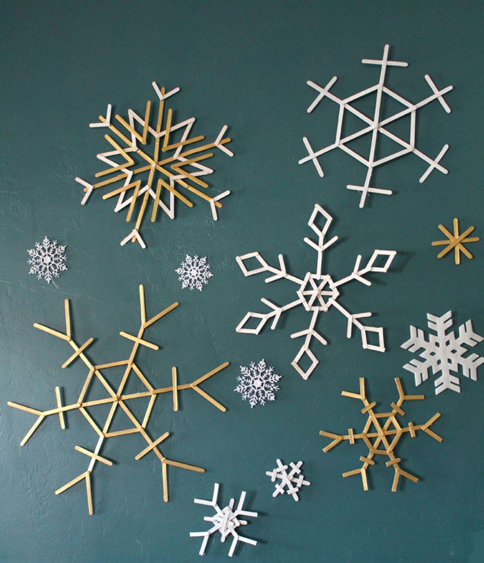 snowflakes made from popsicle sticks