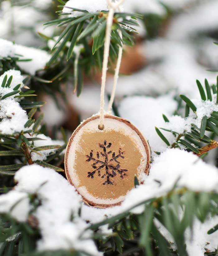 wood burned snowflake ornament