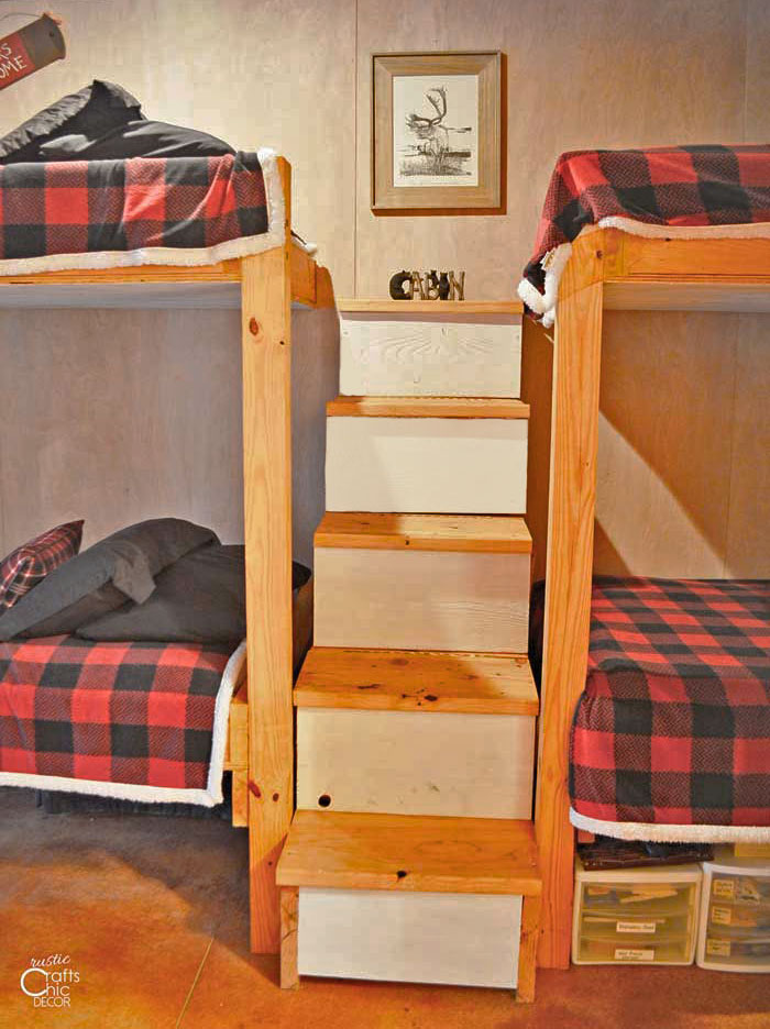 built in bunk beds with stairs