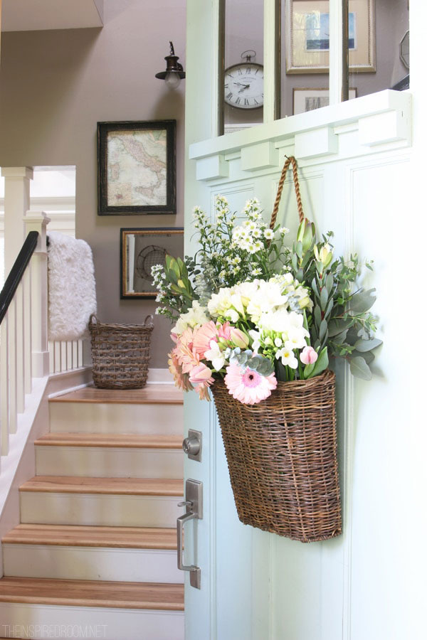 flowers in a door basket