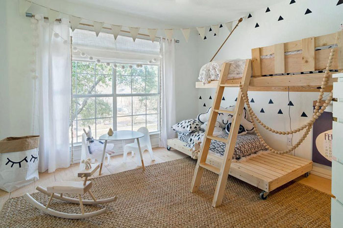 rustic bunk with platform bed