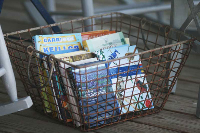 wire basket book storage