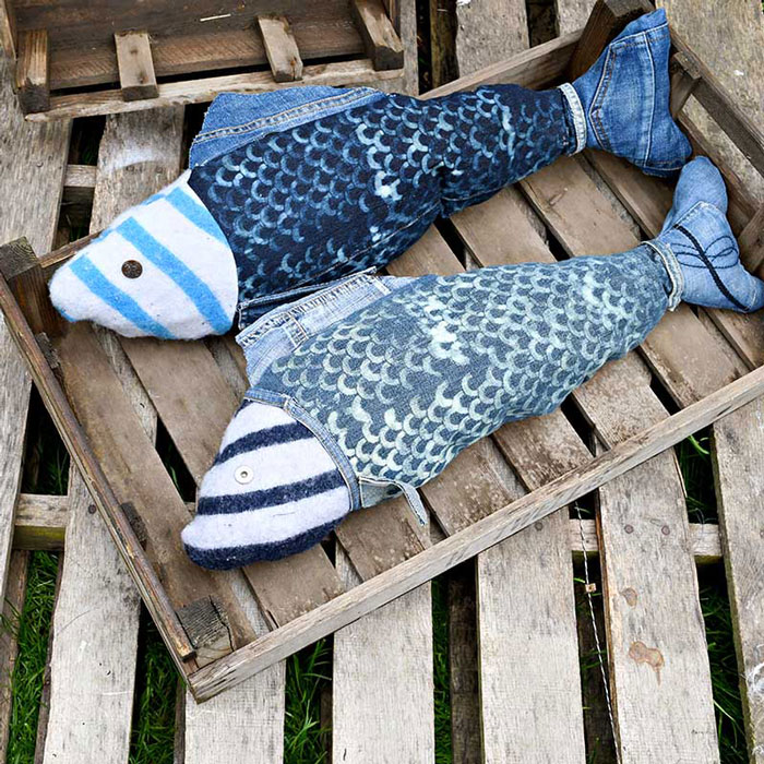 denim fish pillows