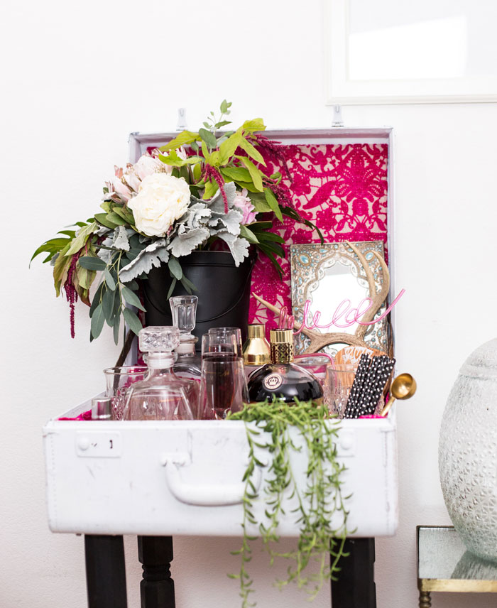 vintage suitcase bar cart