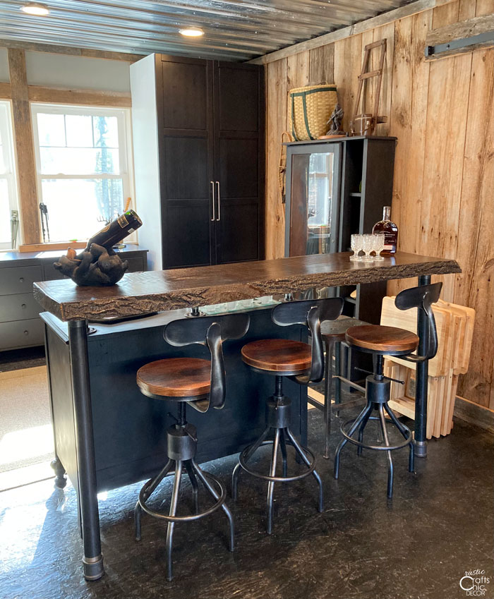 rustic bar in game room