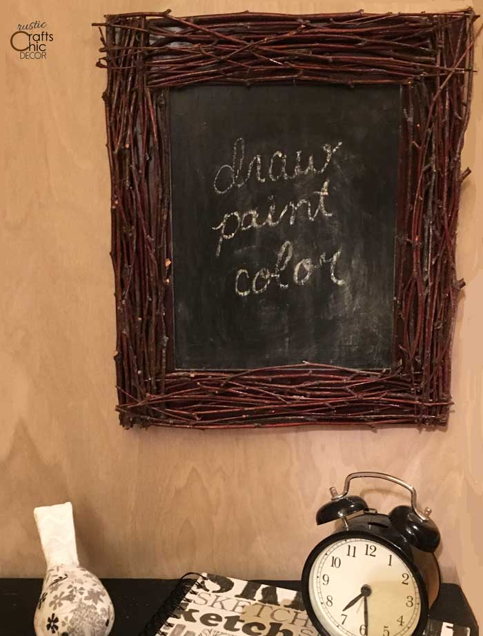 diy chalkboard with twig frame