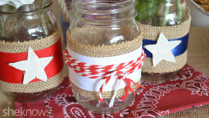 red white and blue mason jars