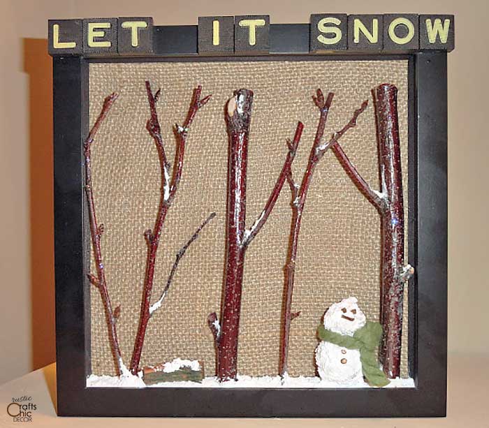 twig tree and snowman shadow box