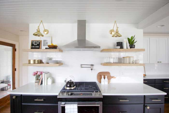 open shelving in a kitchen