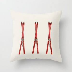 vintage skis throw pillow