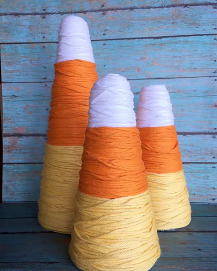 yarn wrapped cone candy corn