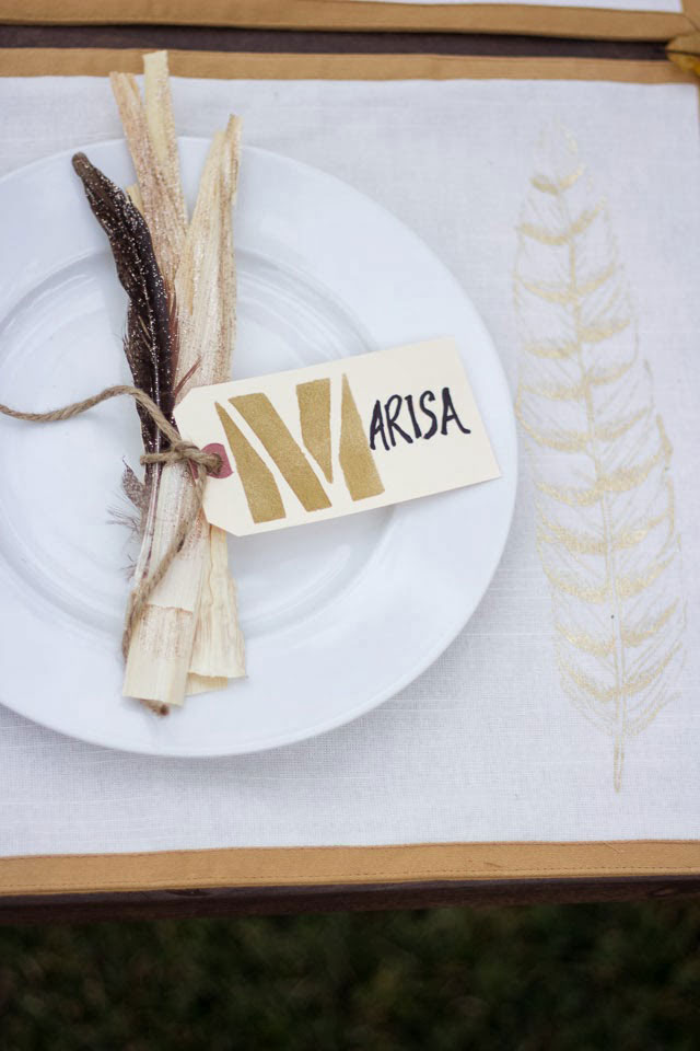 corn and feather place cards