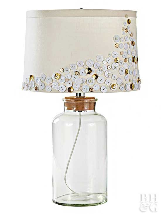 lampshade decorated with buttons