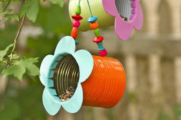 diy tin can flower bird feeder