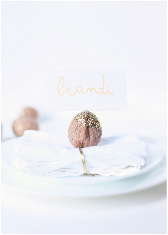 glittered walnut place card holders