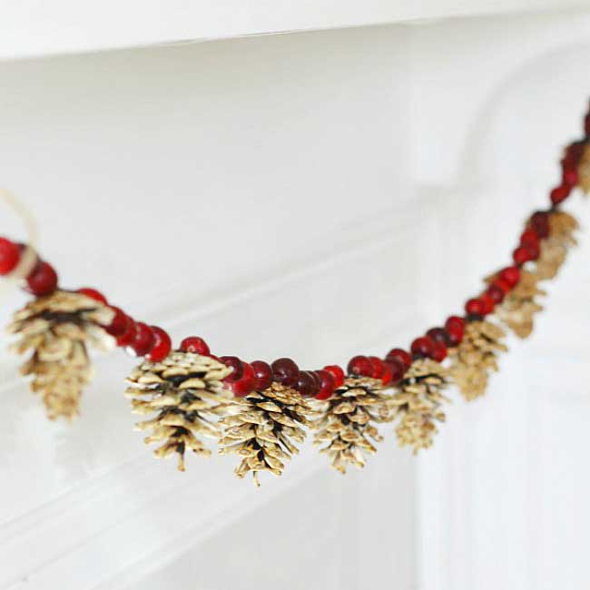 cranberry and bleached pine cone garland