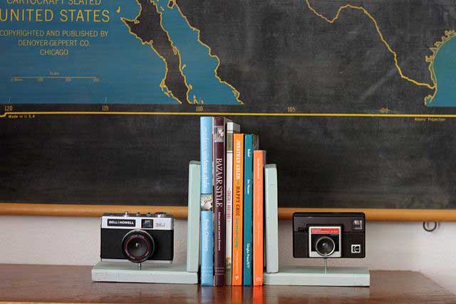 vintage camera bookends