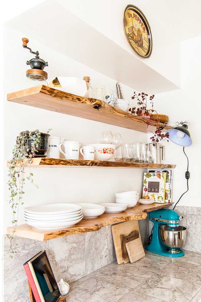 live edge kitchen shelving