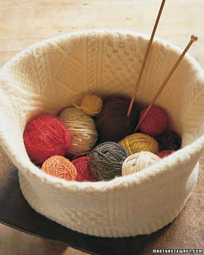 old sweater knitting basket