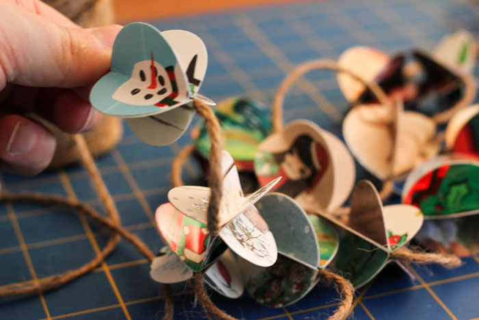 recycled christmas card garland