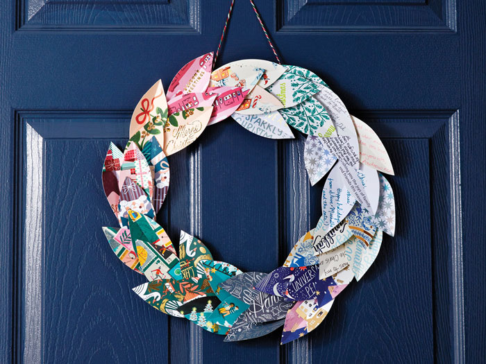 recycled christmas card wreath