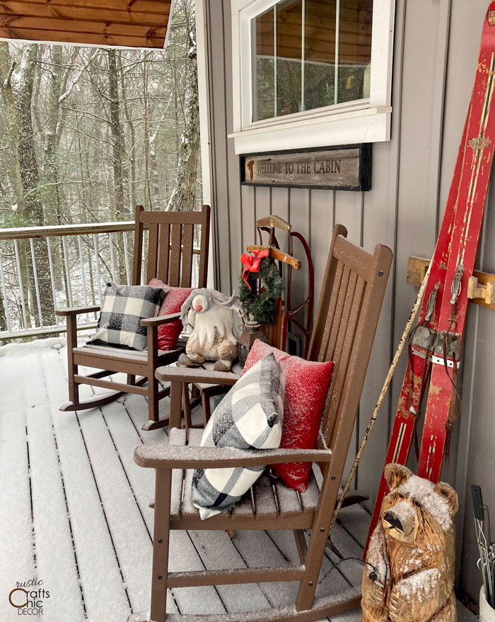 cabin winter porch decor