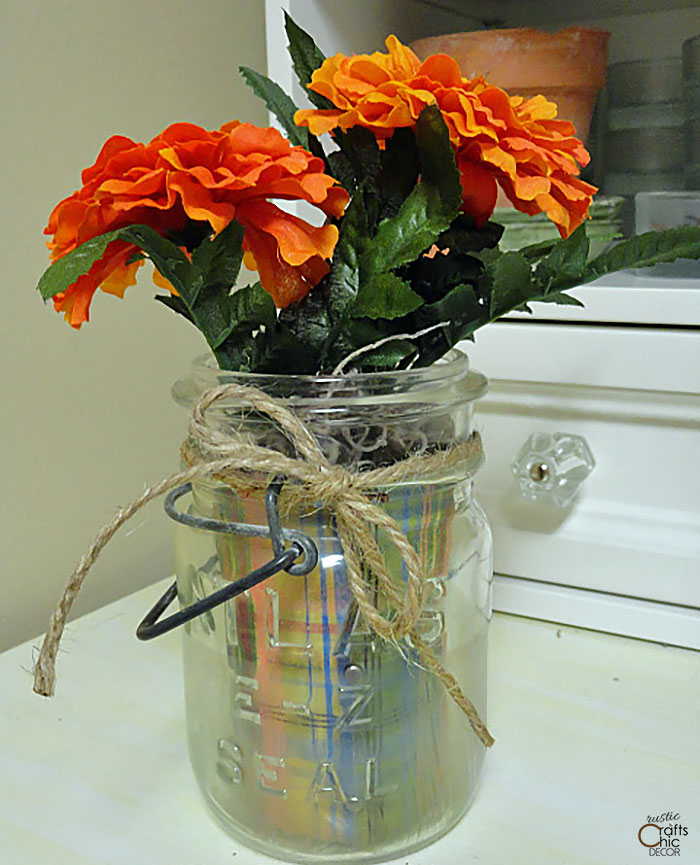 plaid mason jar vase