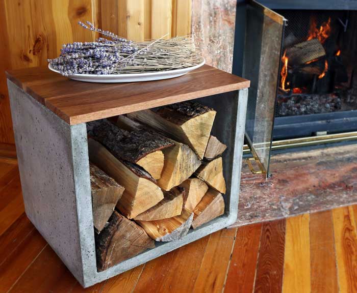 concrete and wood firewood storage