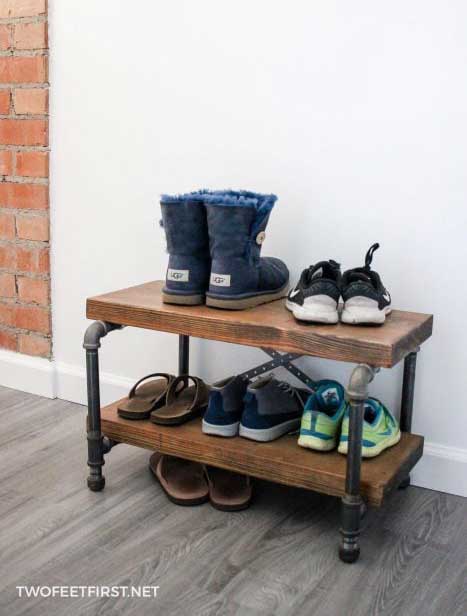 wood and pipe shoe rack