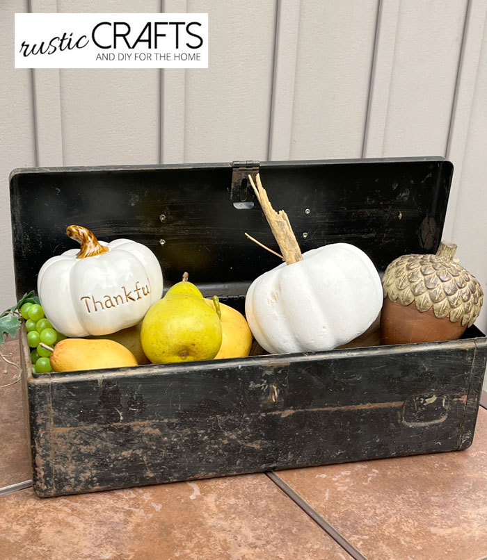 fall vintage toolbox centerpiece